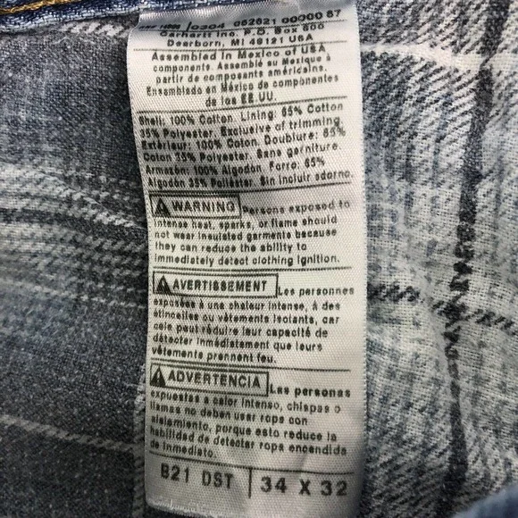 Carhartt B21 Blue Flannel Lined Relaxed Straight Denim Work Jeans Men 34 x 31 - Picture 6 of 6